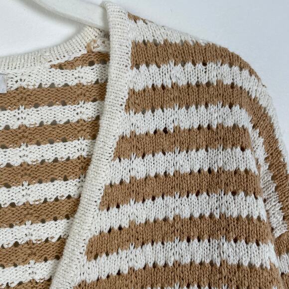 Madewell Open Knit Striped Cardigan Sweater White Tan Button Front Cotton XS - Picture 10 of 15